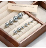 Classic Pearl Stud Earrings Grey - Image 5
