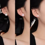 Classic Pearl Stud Earrings White - Image 3