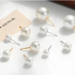 Classic Pearl Stud Earrings White - Image 4