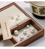 Classic Pearl Stud Earrings White - Image 5