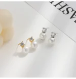 S925 Sterling Silver Earrings Princess Four Claws with Diamonds - Image 4